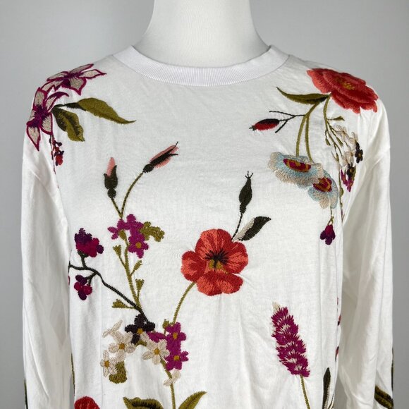 NWOT Johnny Was Flore Floral White Cotton Tee Long Sleeve T-Shirt Size S - Picture 3 of 11